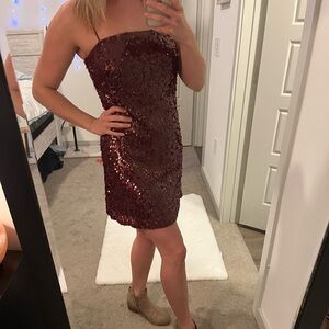 Sequin Burgundy Strapless Dress